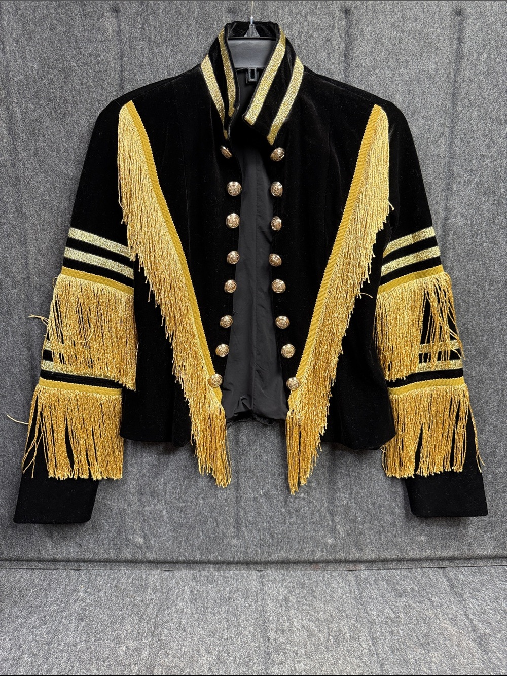California Jacket Fringed Military-Style Cropped Blazer in Black and Gold - Picture 5 of 10